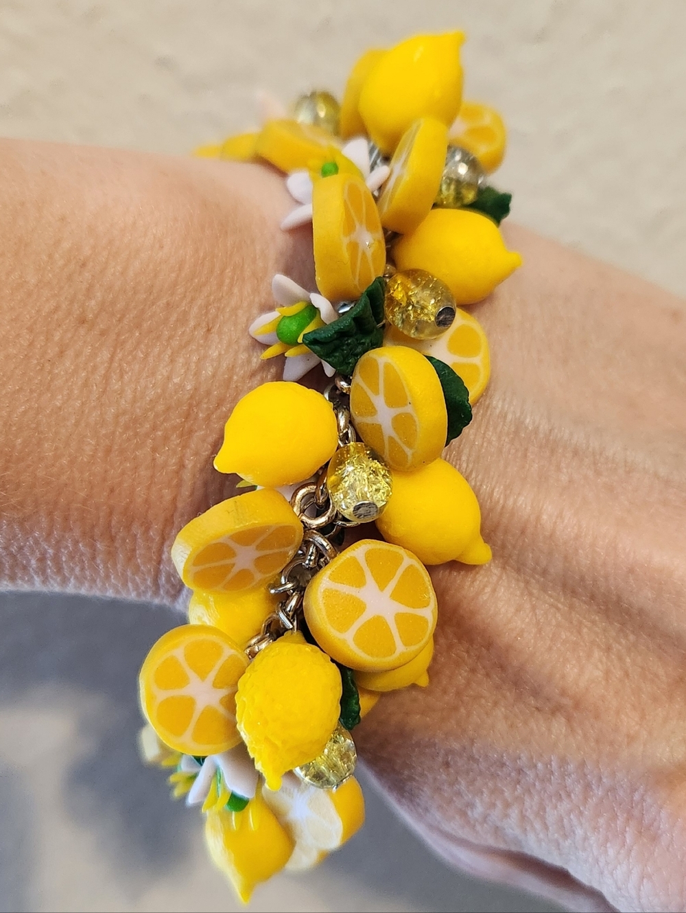 Handmade Yellow Citrus Lemon Charm Bracelet - Picture 4 of 5